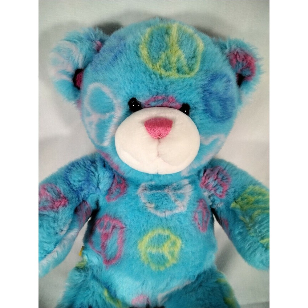 Build-A-Bear Workshop Light Blue Peace Signs Bear Stuffed Plush‎ Toy 15" EUC - Picture 5 of 10